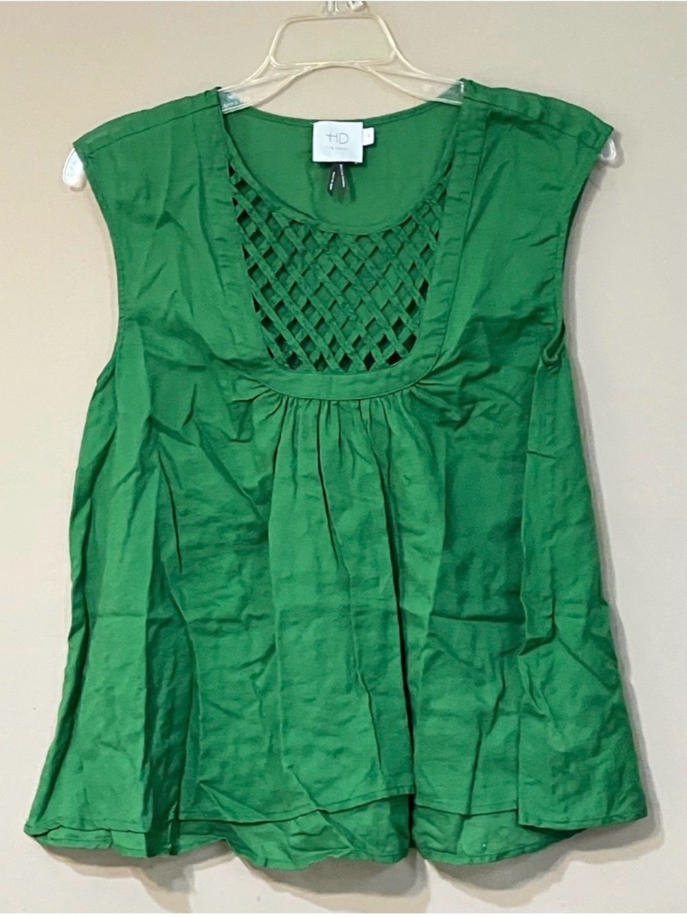 HD in Paris Emerald Green Sleeveless Lattice-Yoke Camisole